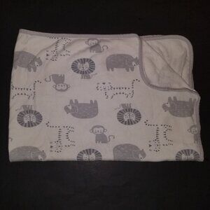 Rene Rofe Gray White Animals Receiving Baby Blanket 100% Cotton Lion Monkey Bear